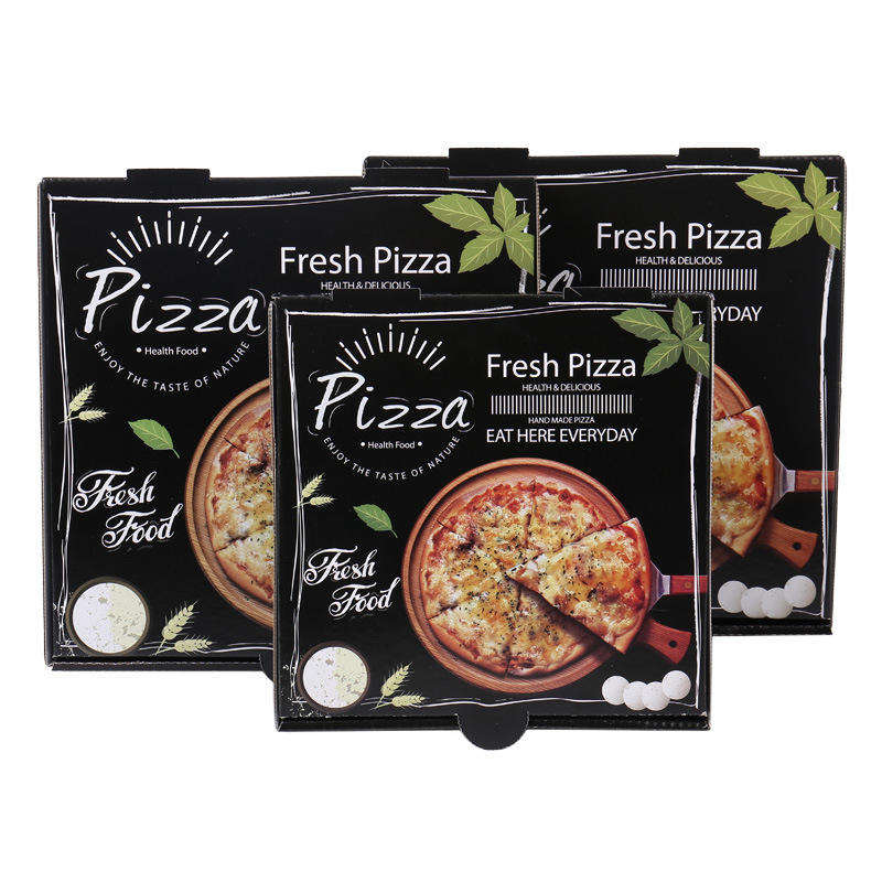 Elintarvikeluokan logolla aallotettu ylellinen pizzalaatikko